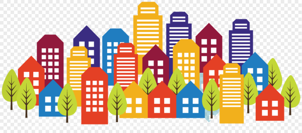 Силуэты домов города цветные