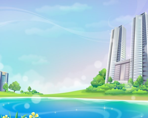 Рисунок небоскребы на фоне неба