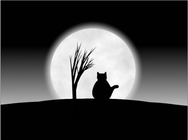 Силуэты котов на фоне Луны
