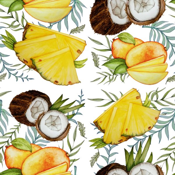 Тропические фрукты акварель
