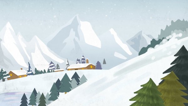 Мультяшные горы в снегу