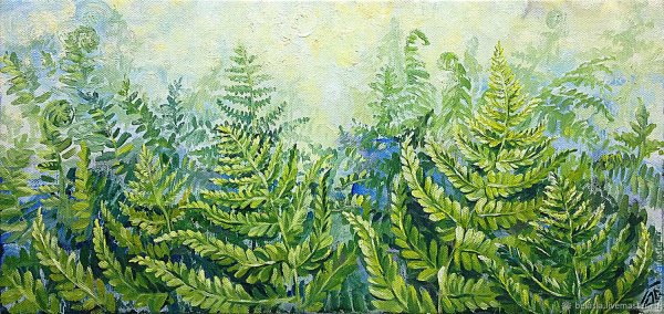 Папоротниковый лес акварель