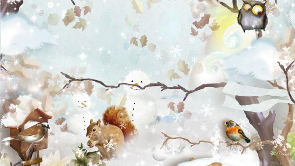 Зимний фон с птицами