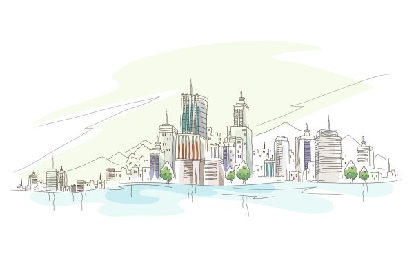 Городской пейзаж Векторная Графика