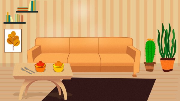 Мультяшная гостиная с диваном