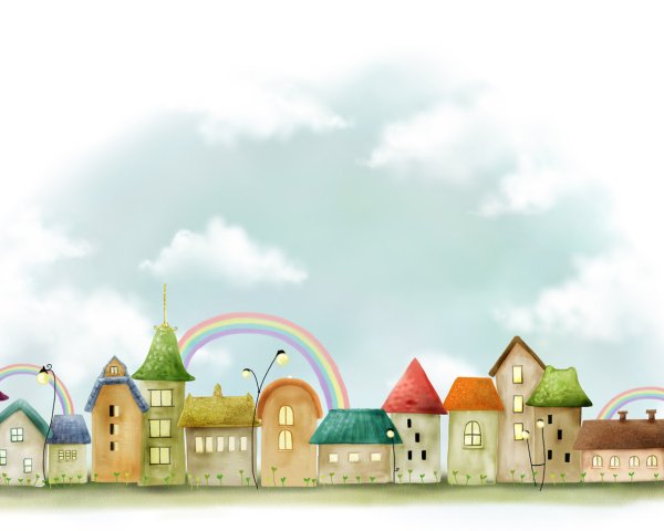 Обои с цветными домиками
