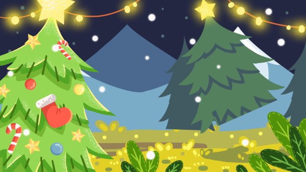 Новогодняя елка в лесу рисунок