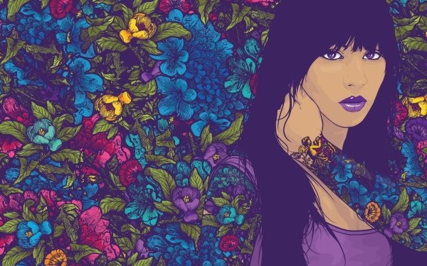 Девушка с цветами арт