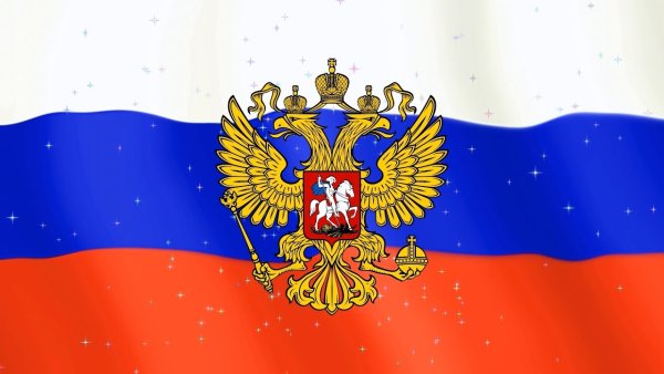 Герб на фоне флага