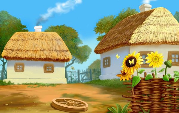 Деревенский пейзаж мультяшный