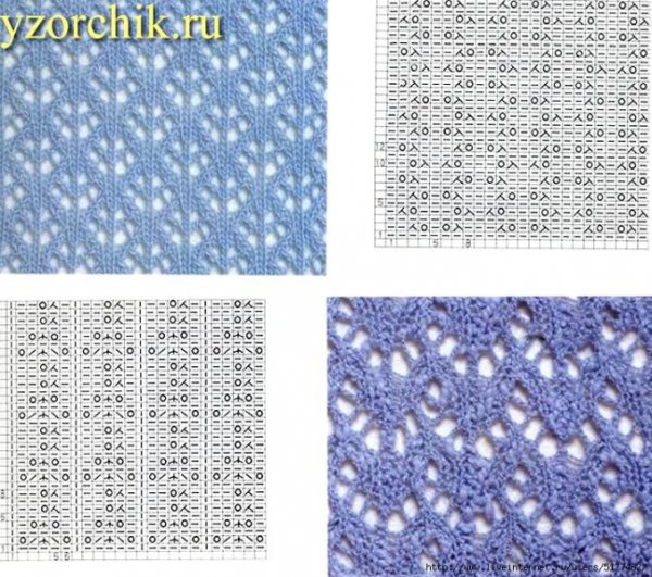 Ажурные узоры спицами со схемами
