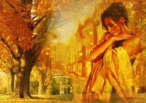 Одинокая женщина осень