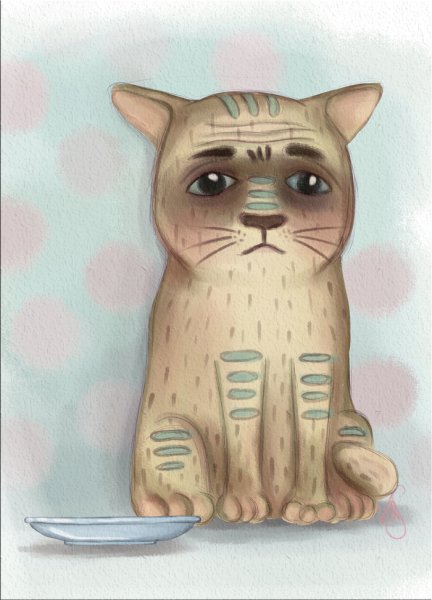 Рисованный грустный кот