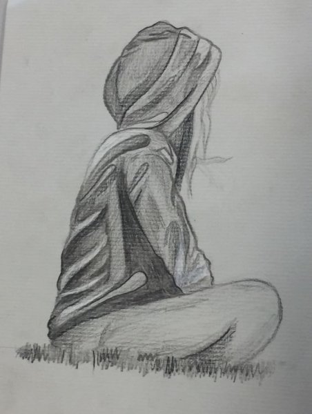 Девушка в капюшоне карандашом