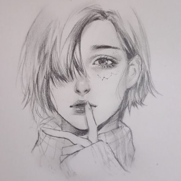 Портрет грустной девушки карандашом