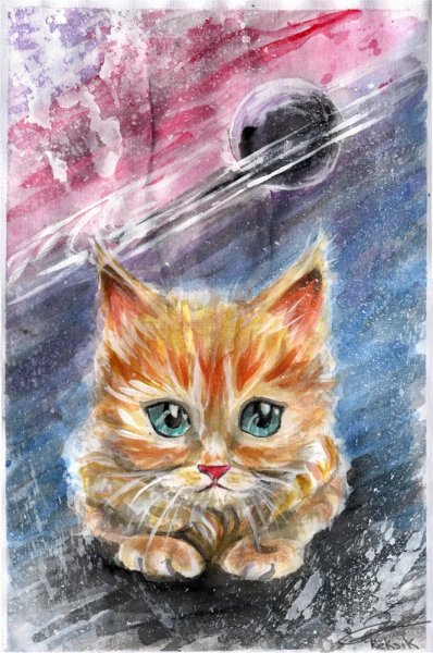 Кошка акварелью для детей