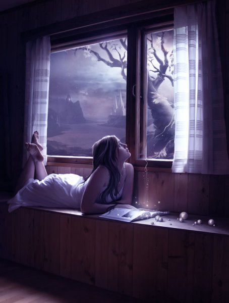 Девушка ночью у окна