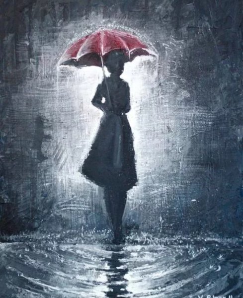 Девушка с зонтиком под дождем
