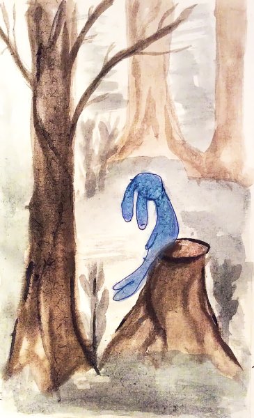 Иллюстрация зайца на пне