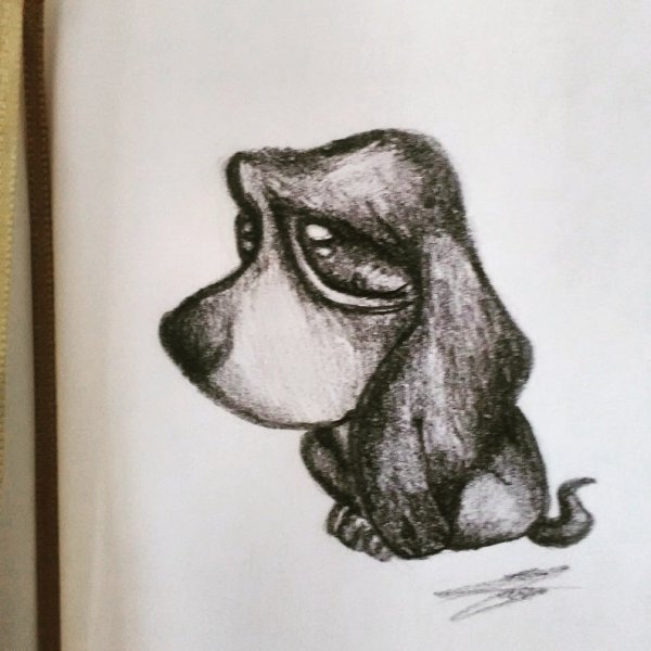 Грустный щенок арт