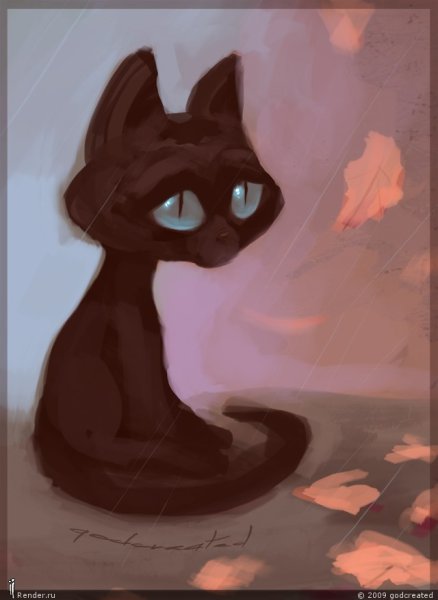 Грустный котик мультяшный