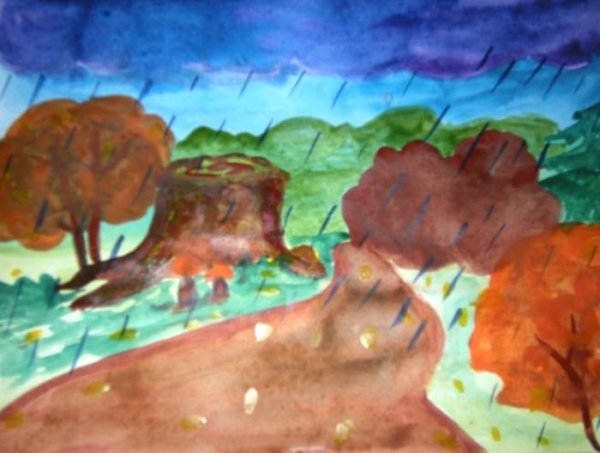 Рисование в старшей группе дождливая осень