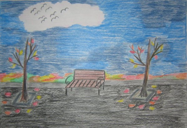 Город осенью рисунок для детей 2 класса