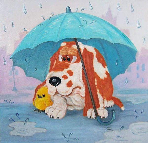 Щенок под зонтом