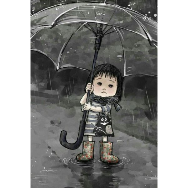 Грустный мальчик под дождем