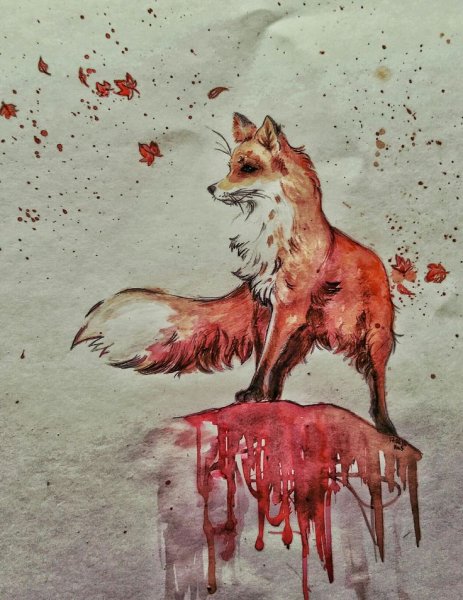 Лиса акварелью