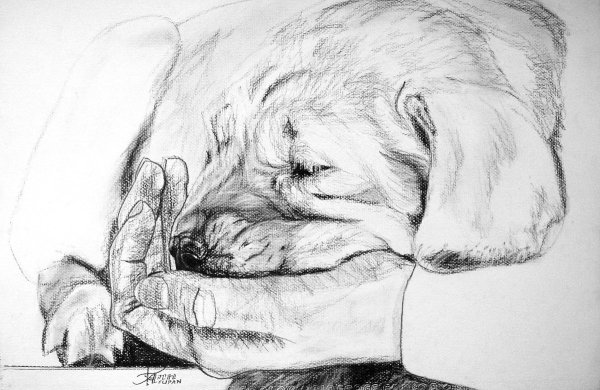 Женщина под собакой Карандашные рисунки