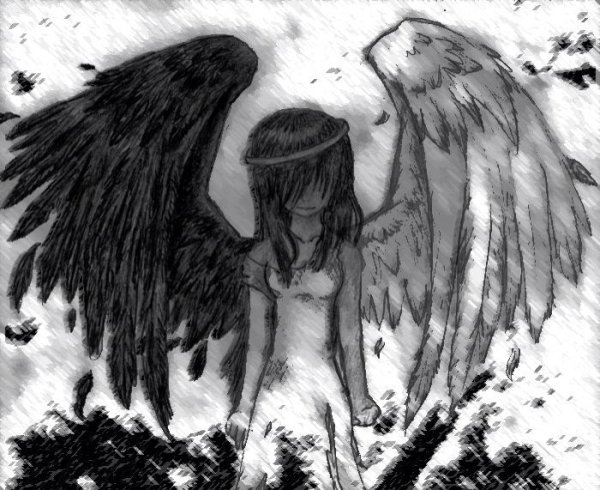 Аниме ангел черно белый