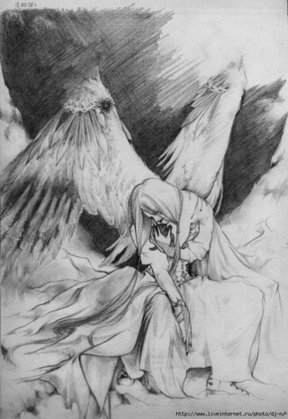 Набросок ангела карандашом