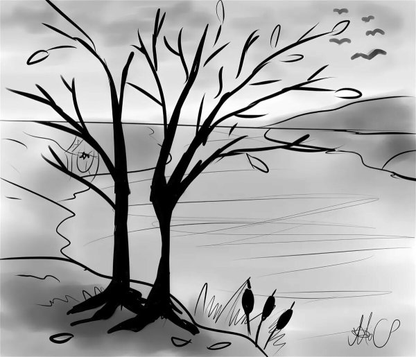 Осенний пейзаж в графике