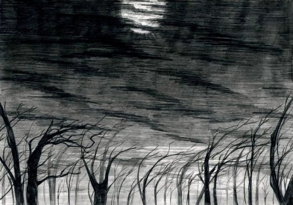 Мрачный пейзаж карандашом