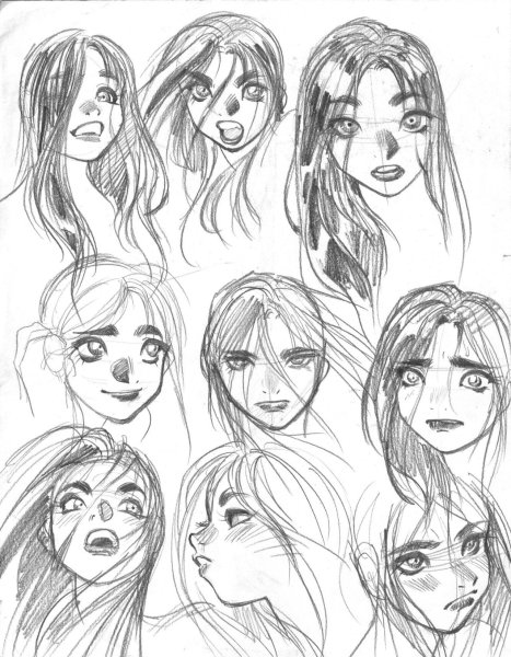 Выражения лица аниме набросок