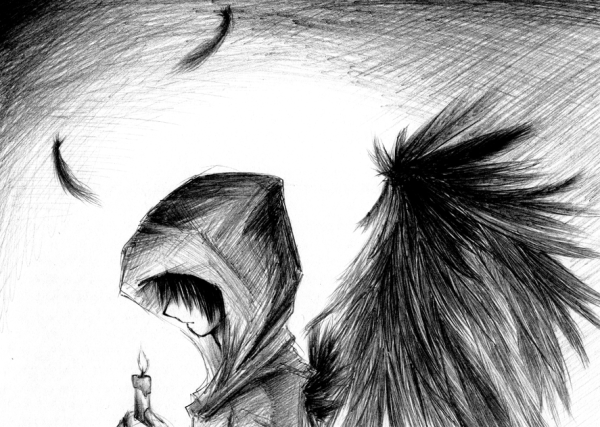 Аниме карандашом в капюшоне