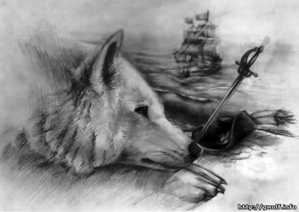 Одинокий волк карандашом