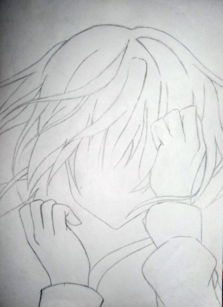 Плачущая девочка аниме карандашом