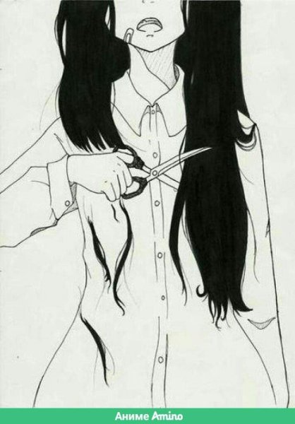 Девушка отрезает волосы арт