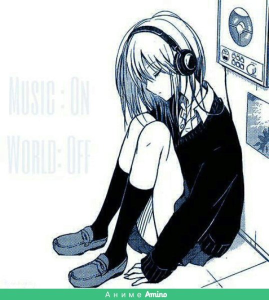 Грустная аниме девушка в наушниках