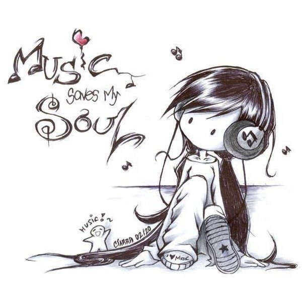 Девочка в наушниках рисунок карандашом