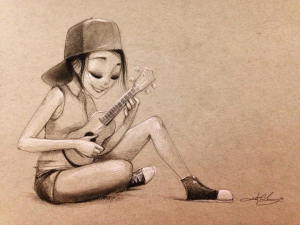 Девушка с укулеле рисунок