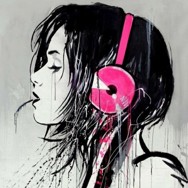 Нарисованная девушка в наушниках