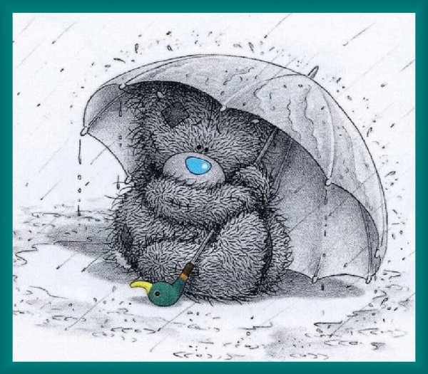 Грустный Медвежонок под дождем