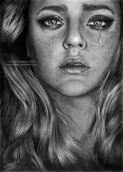 Плачущая девушка карандашом