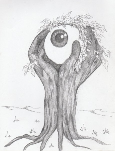 Страшное дерево карандашом