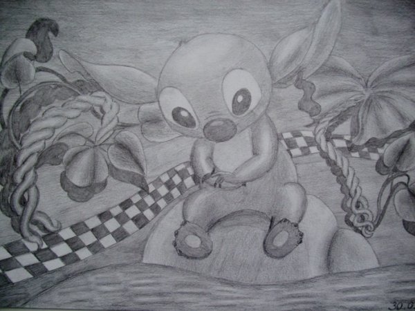 Рисунки карандашом Стич грустный