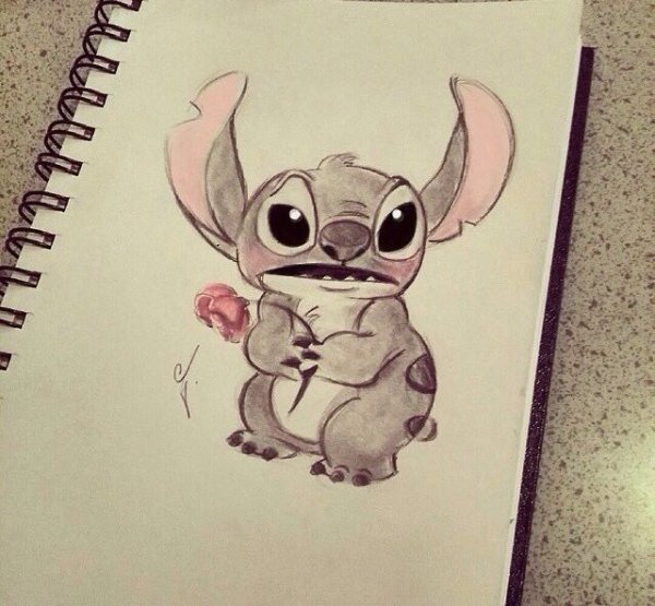 Рисунки карандашом Стич грустный