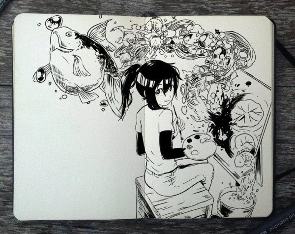 Аниме черной ручкой